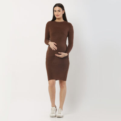 fitglam Women's Maternity Dress Long Sleeve Bodycon Side Slit Winter  Pregnancy Dress S-XL(Brown,S) at Amazon Women's Clothing store